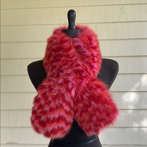 David Goodman Accessories - Rare Vintage David Goodman Red/Pink Real Fur Stole